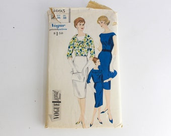 60s Sewing Pattern, Vogue Special Design, Vintage Vogue Pattern 4095, 60s Dress & Jacket Pattern, B36" W28", Oval Neckline Dress