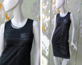 Donna Karan Signature y2k Sequin Beaded Black Dress, Small/Medium, 2000s Holiday/Party Dress