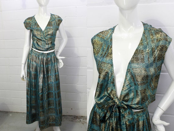 Geoffrey Beene Metallic Silk Top and Skirt Set, W… - image 1