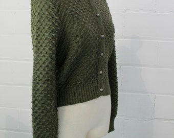 Austrian Wool Cardigan Trachten Sweater, Vintage Olive Green