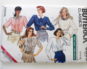 80s Blouse Sewing Pattern Butterick 6609, Vintage Womens Pattern, UNCUT, Complete, Bust 36, 38, 40