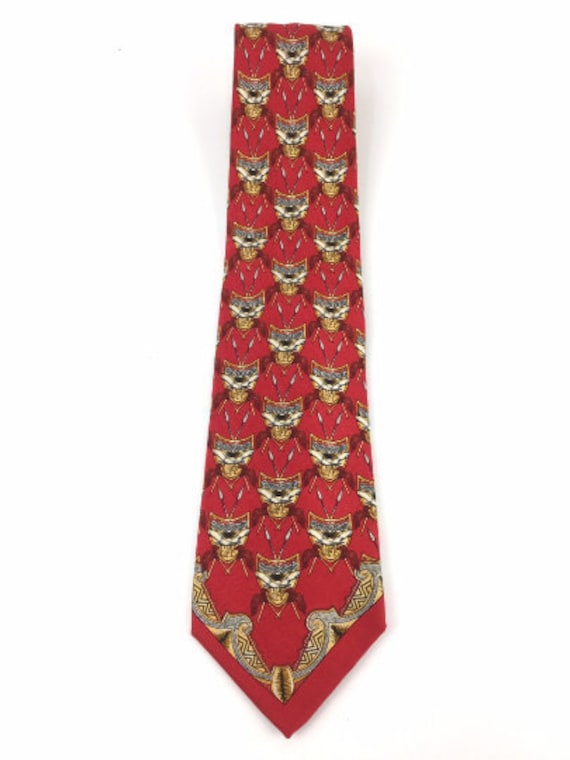 90s Gianfranco Ferre Red Silk Tie with Shield & S… - image 1