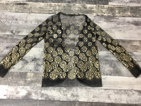Vintage 30s Sheer Metallic Evening Blouse, Embroi