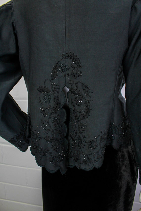 Antique 1900s Black Beaded Cotton Victorian Mourn… - image 10