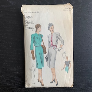 May include: Vintage Vogue Special Design sewing pattern for a dress and jacket. The pattern is for size 14, with a 32 inch bust and 36 inch hip. The pattern is printed on white paper with a black and white illustration of two women wearing the dress and jacket.