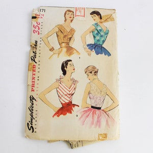 1950s Womens Set of Blouses Simplicity 1171, Bust 34, Vintage 50s Top