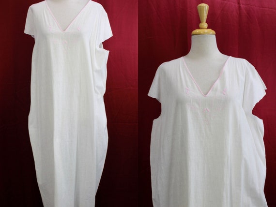 1920年代アンティークコットン刺繍ハウス/ナイトドレス XL - Etsy 日本