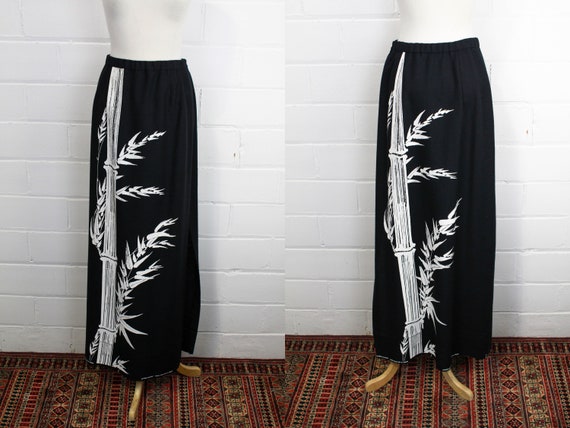 1960s/70s Alfred Shaheen Maxi Skirt, Waist 28, Bl… - image 1