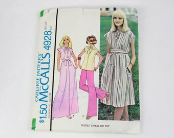 1970s Women's Dress or Tunic Sewing Pattern McCall 4928, 70s Vintage Sewing Pattern, UNCUT, Complete, Bust 32-34 in.