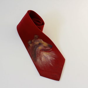 1940s Hand Painted Rayon Necktie with Border Collie