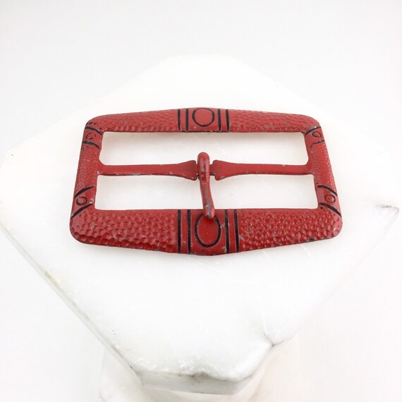 1920s Red Painted Belt Buckle, Antique Art Deco F… - image 8