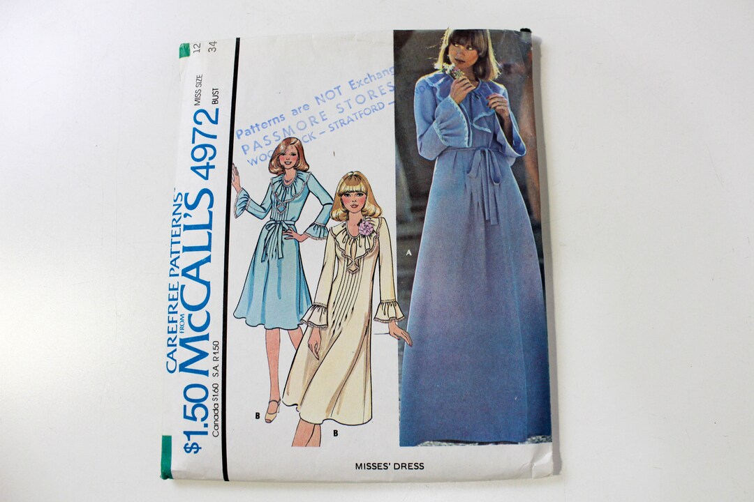 1970s Dress Sewing Pattern Mccalls 4972, 70s Womens Ruffle Neck Dress ...