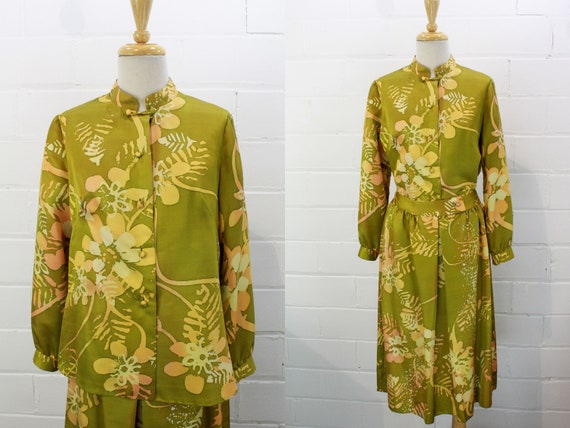 Vintage 1980s Silk Floral Print Skirt Suit, Manda… - image 1