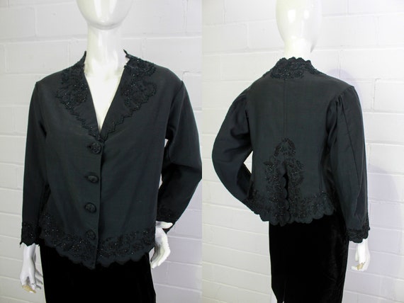 Antique 1900s Black Beaded Cotton Victorian Mourn… - image 1