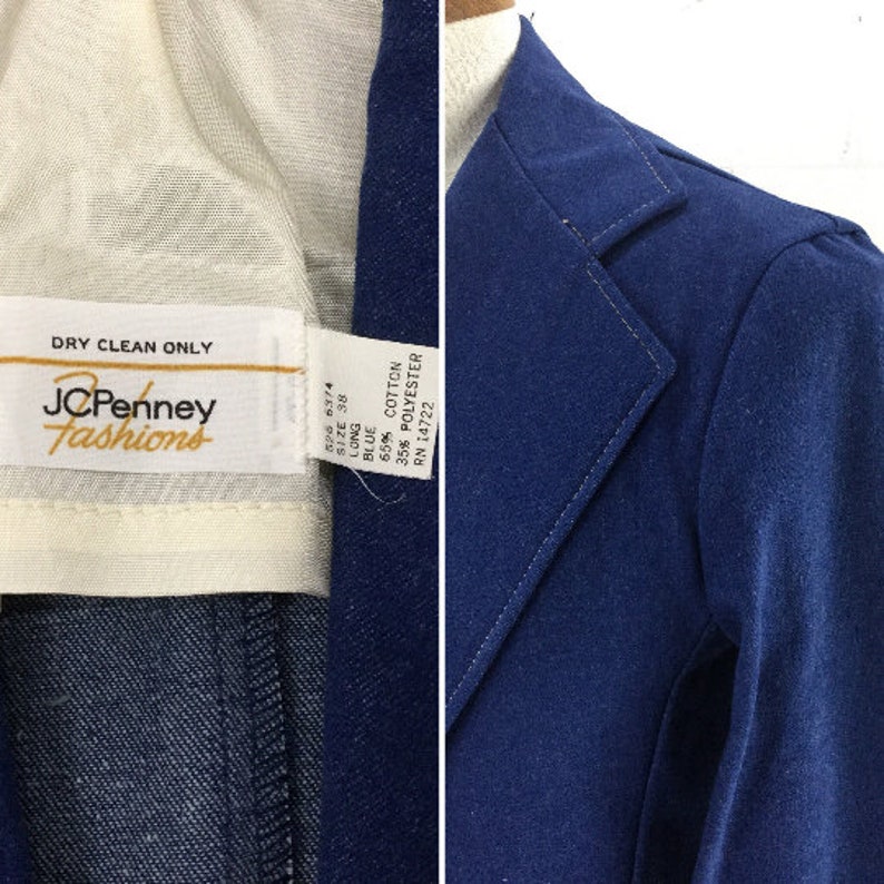 C 38 Cotton Poly Blend Vintage 70/'s JC Penney Blue Denim Western Style Sport Jacket with Top Stitched Patch Pockets and Wide Lapels
