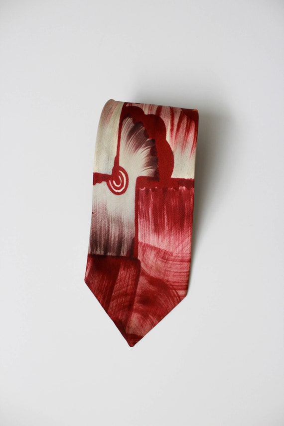 1940s Old Masters Hand Painted Rayon Necktie, Abs… - image 3