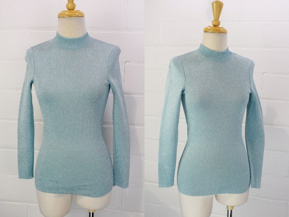 Vintage 60s/70s Baby Blue Sparkly Turtleneck, Meta