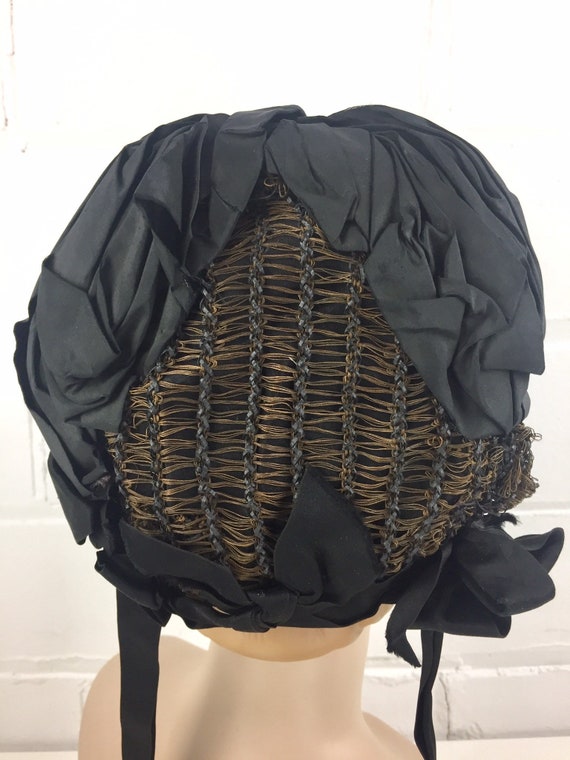 Antique Victorian Black Mourning Bonnet Cap with … - image 4