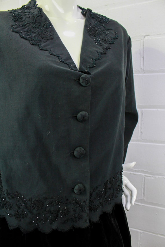 Antique 1900s Black Beaded Cotton Victorian Mourn… - image 4