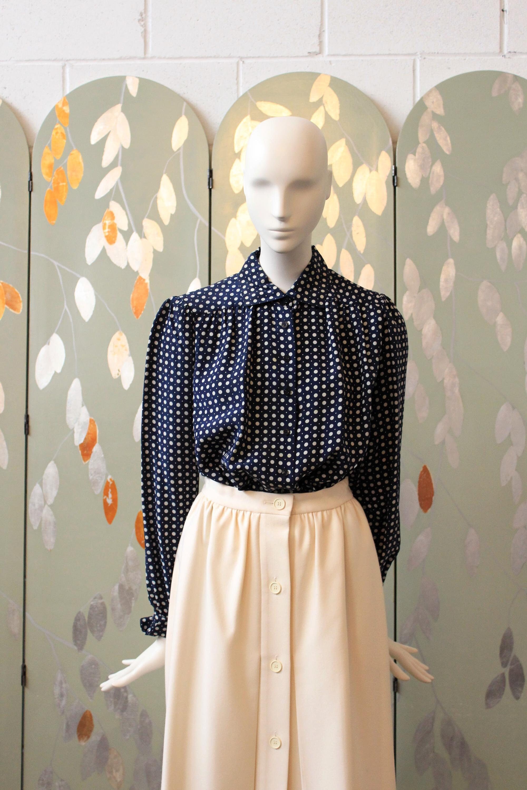 1980s Loewe Polka Dot Silk Long Sleeve Blouse, XL - Etsy UK