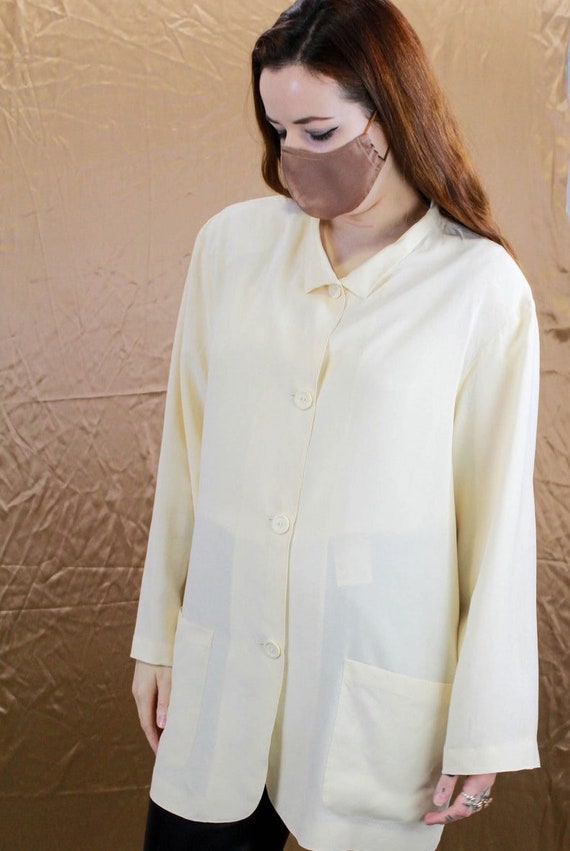 1980s Krizia Blouse, Cream Silk Button Up Blouse,… - image 2