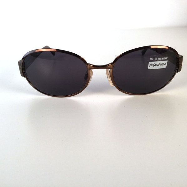 Vintage 90s Oval YSL Sunglasses, Vintage Yves St Laurent Brown Sunglasses Frames, Charcoal Lens, YSL 6053, New Old Stock Glasses