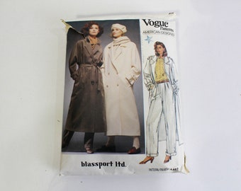 1980s Vogue American Designer Sewing Pattern 1487, Blassport Litd. Uncut and Cut Pieces, Women's Coat and Pants Pattern
