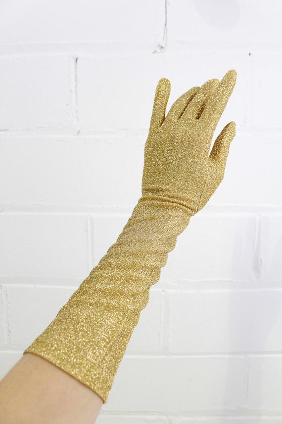 Vintage 1950s/1960s Gold Glitter Evening Gloves, L