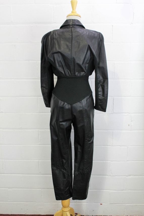 80s Black Leather Jumpsuit, XS, Climax by Karen O… - image 7