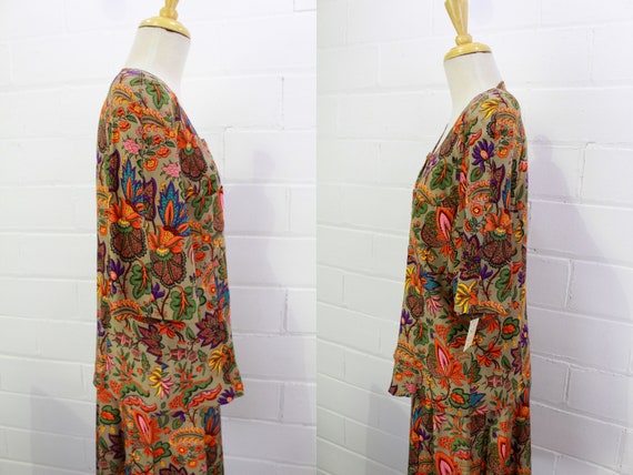 1980s Floral Silk Blouse and Skirt Set, Small, NO… - image 9