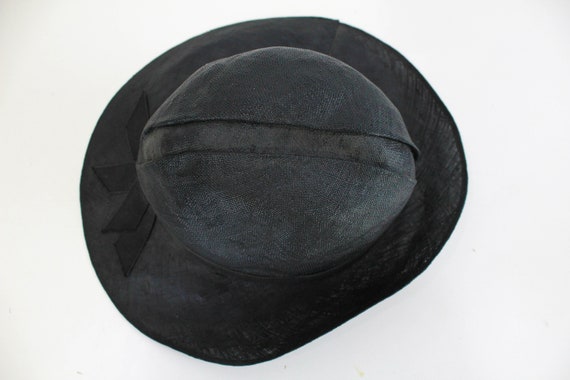 1930s Black Straw Hat, Asymmetrical Brim, Grosgra… - image 6