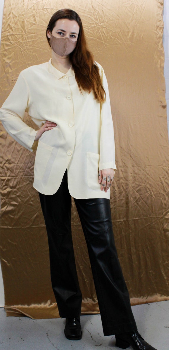 1980s Krizia Blouse, Cream Silk Button Up Blouse,… - image 1