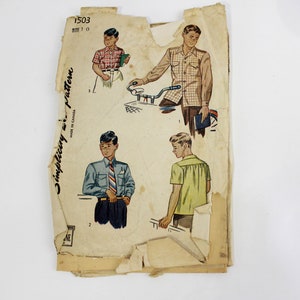 1940s Boys' Shirt Sewing Pattern Simplicity 1503, Vintage 40s Children's Sewing Pattern. Boys Sewing Pattern, Chest 28 in.