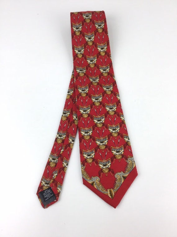 90s Gianfranco Ferre Red Silk Tie with Shield & S… - image 9