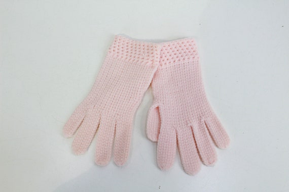 Vintage Girl's Pink Knit Gloves, Children's 50s/6… - image 1