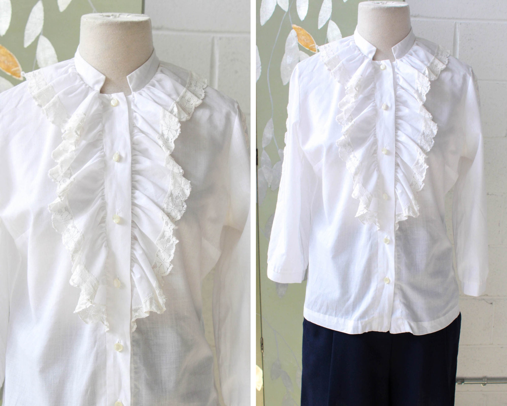 Chemisier Jabot blanc a volants des annees 60 70 petit chemisier vintage romantique Etsy France