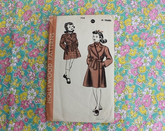 1930s or 40s Girls' Coat Sewing Pattern Hollywood 724, Complete, Bust 28"