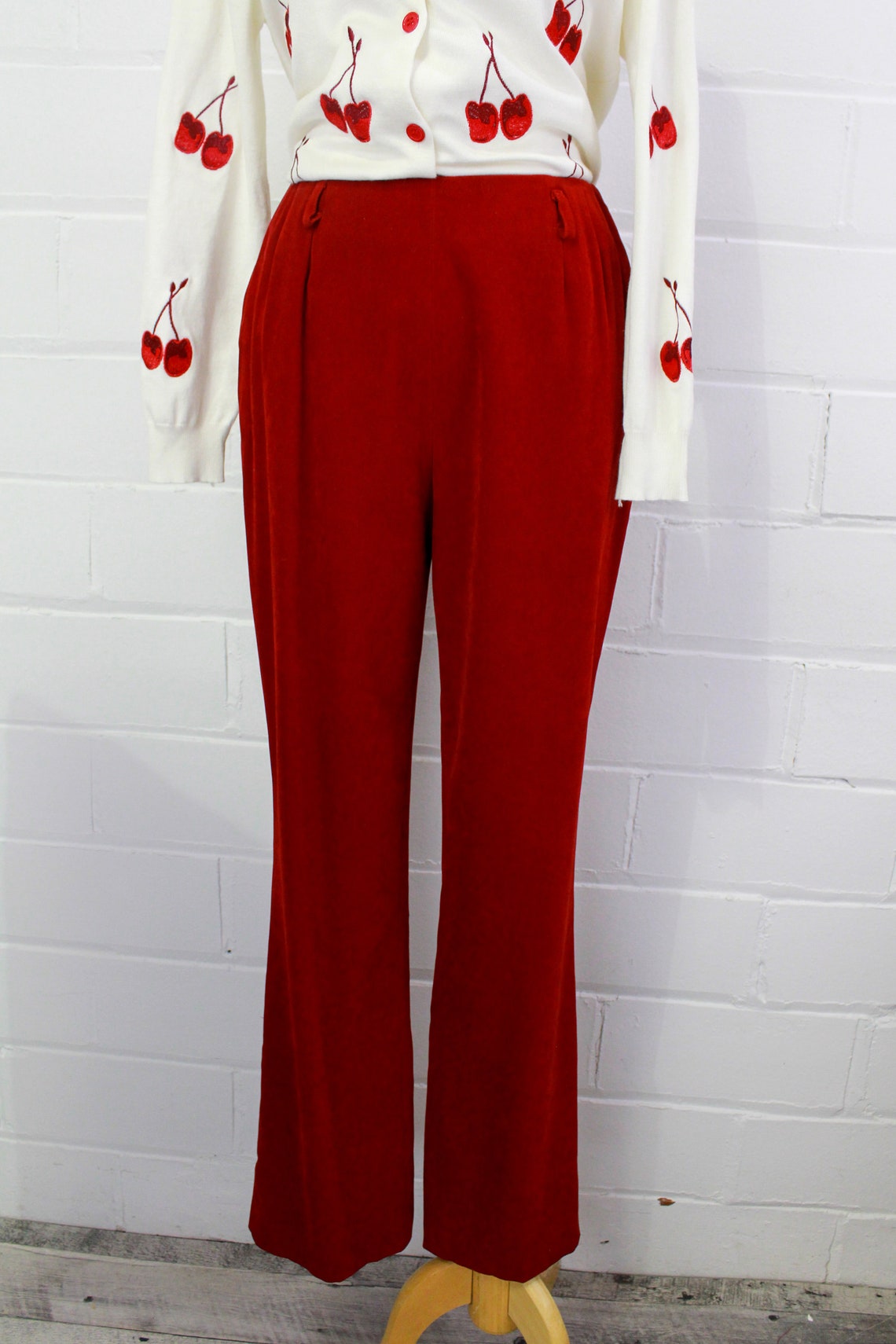 1990s Kick Flare Pants Vintage Red Velvet 90s Pants High - Etsy Denmark