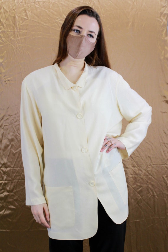 1980s Krizia Blouse, Cream Silk Button Up Blouse,… - image 3