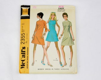 1970s Dress Sewing Pattern McCall's 2355, Complete, Mod Mini Dress Vintage 70s Women's Sewing Pattern, Bust 36