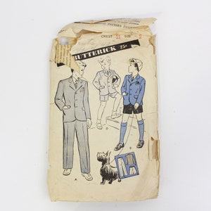 1940s Boys Suit Sewing Pattern Butterick 3022, Vintage Childs Two-Piece Suit Shorts or Pants Sewing Pattern, Complete