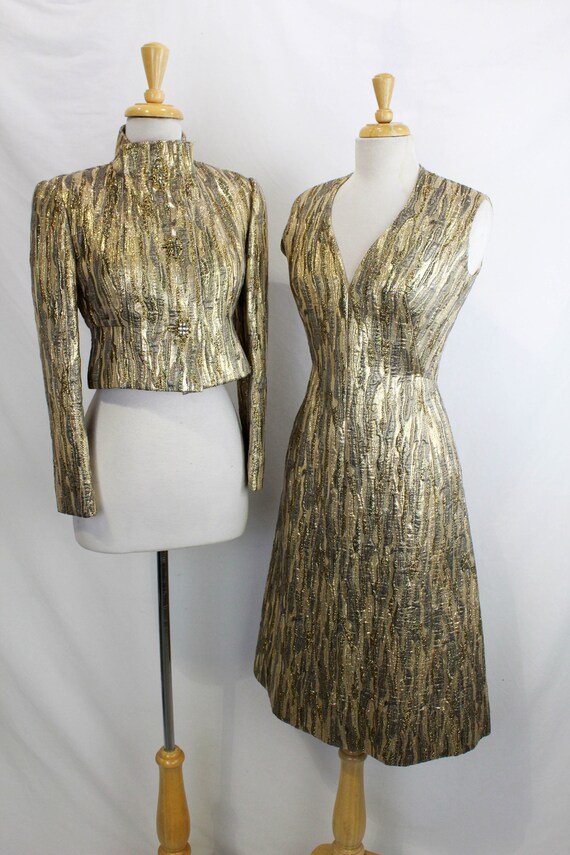 1960s Pauline Trigere Metallic Gold Lame Cocktail… - image 4