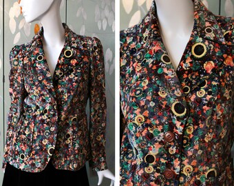 Christian Lacroix Floral Print Velvet Blazer, Medium, Bust 36"