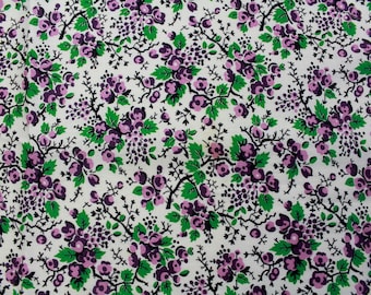 1950s Floral Fabric, Flower Print Cotton Vintage Fabric, Purple and Green Floral, Dress Making Sewing Fabric, Quilting Fabric