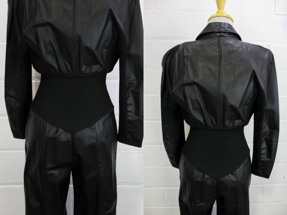80s Black Leather Jumpsuit, XS, Climax by Karen O… - image 8