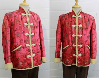 Vintage Pink Brocade Jacket, Small - Medium, Bright Pink Metallic, Satin Quilted Coat