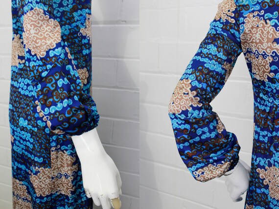 Georges Besson 1970s Blue Psychedelic Maxi Dress Georges Besson Pari… - Gem