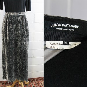 90s Junya Watanabe Velvet Skirt, Medium, Silvery Grey Burn Out Velvet Embroidered Vintage Comme Des Garcons Skirt