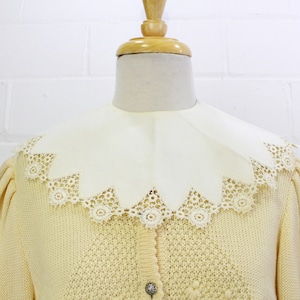 Vintage 1960s Detachable Collar with Crochet Trim, White Cotton Collar for Dresses, Sweaters, RBG Style Collar