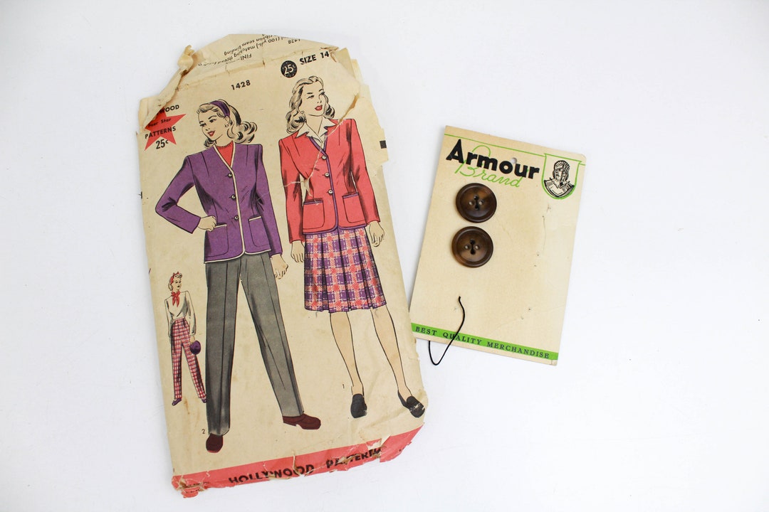 1940s WWII Era Women's Jacket and Pants Sewing Pattern Hollywood 1428 ...